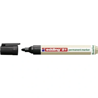 Image of edding 21 Ecoline permanent marker black 1 pen round tip 1.5 3 mm waterproof, quick drying, smear proof pens for cardboard, plastic, glass, wood, metal and fabric refillable