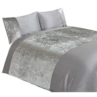 Image of Rapport Home Luxury Crushed Velvet Panel Double Duvet Cover Set, Silver