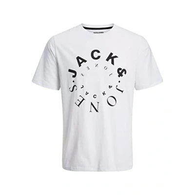 Image of Jack &amp; Jones Jjwarrior TEE CREW NECK Print Tshirt, Men&#039;s, Size: Small, White