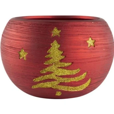 Image of Fyne Finds Ceramic Red 1.3L Planter Pot Curved with Gold Tree Stars 17cm,6.5inch Plant Indoor Garden Decor