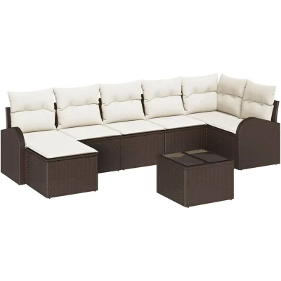 Image of vidaXL 7 Piece Garden Sofa Set with Cushions Grey Poly Rattan