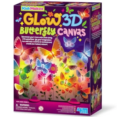 Image of 4M KidzMaker 3D Glow Butterfly Canvas, Create Your Own Light Up Artwork, Arts and Crafts Kit for Boys Girls Ages 5+