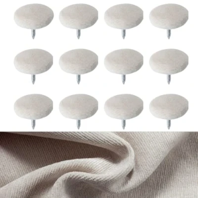 Image of Velvet Covered Hoop Back Buttons Upholstery Fabric for Headboards Sofas 18 mm (Ivory, Nail Buttons)