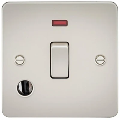 Image of KnightsBridge Flat Plate 20A 1G DP switch with neon and flex outlet pearl