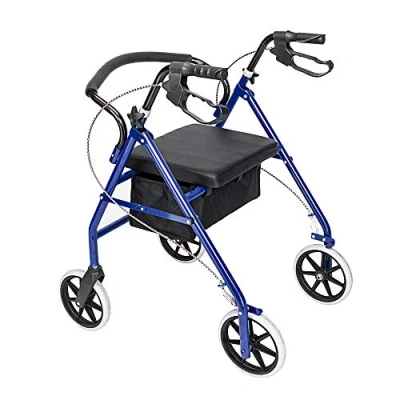 Image of Lightweight Folding Four Wheel Rollator, Mobility Walker with Padded Seat, Lockable Brakes and Carry Bag, Limited Aid, for Elderly or Disabled