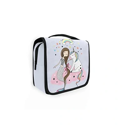 Image of Moyyo Rainbow Mermaid Unicorn Toiletry Bag Travel Wash Organised Hanging Gym Camping Portable Cosmetic Organiser for Women Girls Kids