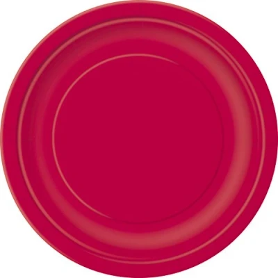 Image of Ruby Red Solid Round Paper Dessert Plates (17cm) 20 Count Vibrant for Parties and Events, Perfect Appetizers, Snacks, Desserts