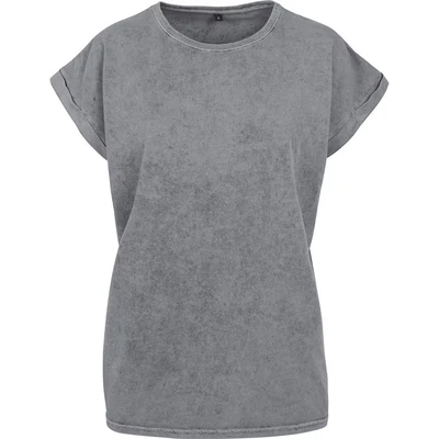 Image of Build Your Brand Women&#039;s Ladies Acid Washed Extended Shoulder Tee T Shirt, Asphalt, XL