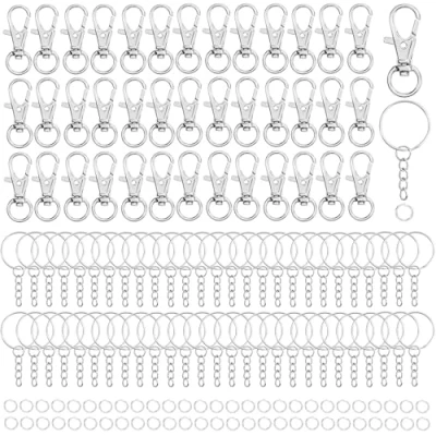 Image of Belle Vous 120 Pack Metal Swivel Snap Lobster Hook Clasps, Key Rings with Chain and Open Split Jump Small Trigger Claw Clasp Clips for Keychains, Lanyards, DIY Crafts &amp; Jewellery Making