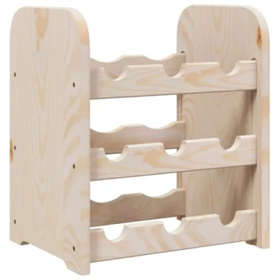 Image of vidaXL Solid Wood Pine Wine Rack Freestanding 3 Tier Bottle Holder, 33x25x37cm, Rustic Brown Storage for Kitchen/Dining/Basement/Bar