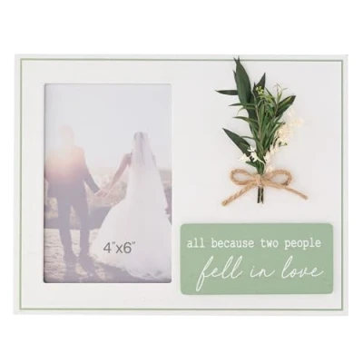 Image of Widdop &amp; Co. Love Story Wood Single Appeture Standing Photo Picture Frame With Faux Flowers 4&quot; x 6&quot; &#039;All Because Two People Fell In Love&#039; Wedding Keepsake Gifting, Present Home Decor.