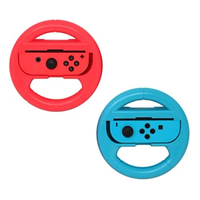 Image of KamKorda Switch Wheel Steering Wheels for Nintendo &amp; OLED Joy Cons Mario Kart 8 Deluxe TWIN PACK Blue, Red