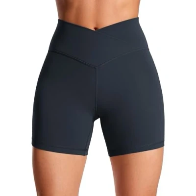 Image of CRZ Yoga Womens Butterluxe 5&quot; V Cross Cycling Shorts Crossover Gym High Waisted Tummy Control Workout True Navy 12