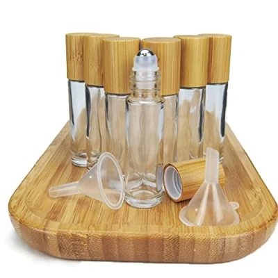 Image of COSIDEA 18 pcs 10ml bamboo roller bottles With cap for essential oils empty glass roll on perfume bottle (Clear)