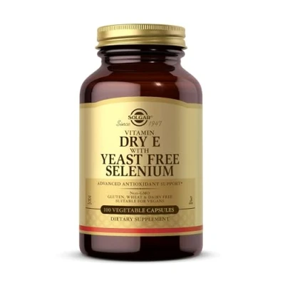 Image of Solgar Vitamin E with Yeast Free Selenium Vegetable Capsules Pack of 100 Hair and Nails Vegan