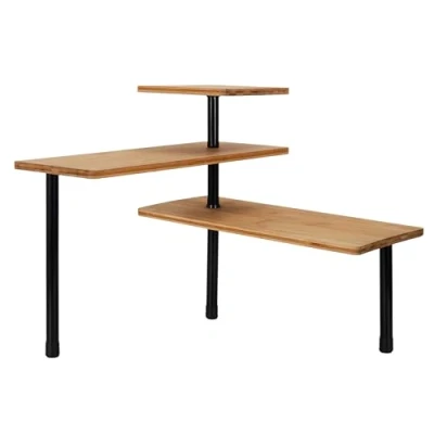 Image of Totally ADDICT KB5843 Modular Corner Shelving (3 Levels, Bamboo, Metal and Polypropylene, 43 x 38 cm), Color brown