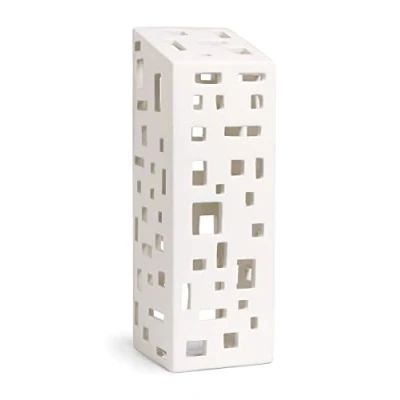 Image of HAK Kähler Urbania high rise house of lights white, lantern ceramic tealight, 7,5 x 22 cm