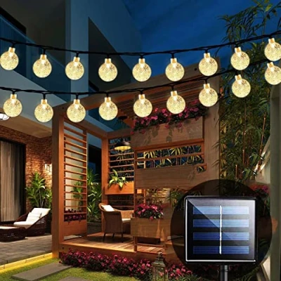 Image of iihome 60 LED String 36ft Outdoor Waterproof Solar Powered Crystal Ball Decorative Lights for Garden,Patio,Yard,Home,Chrismas Tree,Parties,Warm White, 36feet