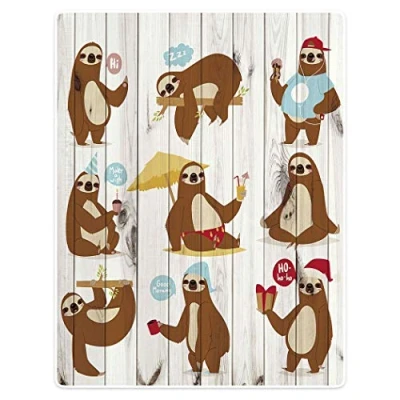 Image of YISUMEI Soft Flannel Fleece Blanket Throw for Bed Sofa,Wood Grain Sloth,125x150cm