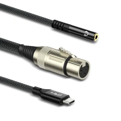 Image of J&amp;D USB C to XLR Female Microphone Cable with 3.5mm Headphone Jack Monitoring Digital Interface Jack, 1 Meter