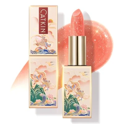 Image of CATKIN Moonlight Lip Balms for Skin Care Cracked &amp; Dry Lips, Color Tinted Glitter Balm with Vitamin E 6h Moisture (C11 Coral Pink)