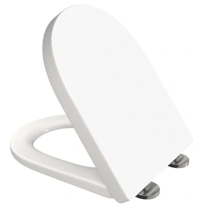 Image of Toilet Seat Cover White Loo Anti Bacterial D Shape Mute Premium UF (Urea Formaldehyde) Durable &amp; Heavy Duty Slow Close Easy Cleaning Top Fixing by AAN®