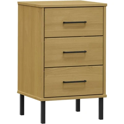 Image of vidaXL Bedside Cabinet with Metal Legs Brown Solid Wood Pine OSLO