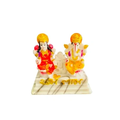 Image of Laxmi Ganesha Statue Lakshmi Ganesh Idol Murti Marble Sculpture ganpati Ji for Diwali Deepawali Pooja puja Deewali. Indian Gift Items Size Height 4 inch