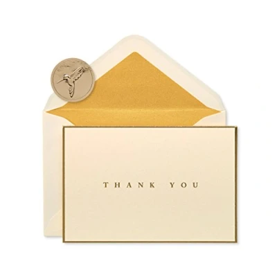 Image of Papyrus Thank You Cards with Envelopes, Gold Border (16 Count)