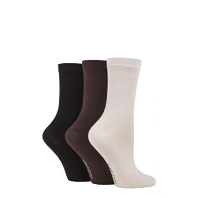 Image of Women&#039;s 3 Pair SOCKSHOP Patterned Plain and Striped Bamboo Socks Black / Cocoa Biscuit 4 8 Ladies