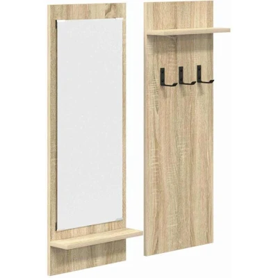 Image of Wall mounted Coat Rack with Shelf Storage Mirror Sonoma oak Engineered wood Vidaxl