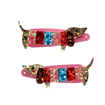 Image of Sausage Dog Glitter Hair Clips (set Of 2)