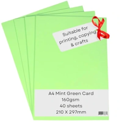 Image of A4 Light Green Card Paper Printer 160gsm 40 Sheets Coloured Craft Suitable for Craft, Printing, Copying, Photocopiers