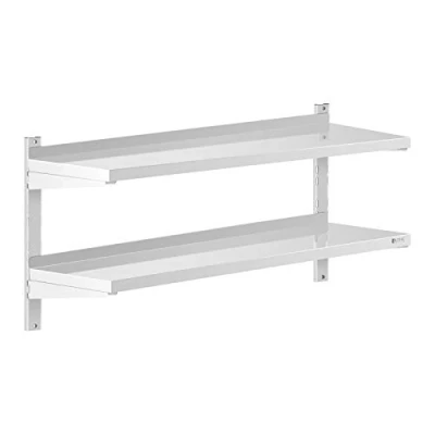 Image of Royal Catering Stainless Steel Wall Shelf Kitchen Commercial 2 Shelves 40x120cm RCWR 1200.4 (Shelf Thickness 3.5cm, Load Capacity/Shelf 20kg)