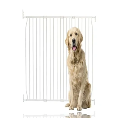 Image of Bettacare Extra Tall Eco Screw Fit Pet Gate, White, 120cm 130cm, Gate 100cm in Height, Fitted Dog Safety for Puppy
