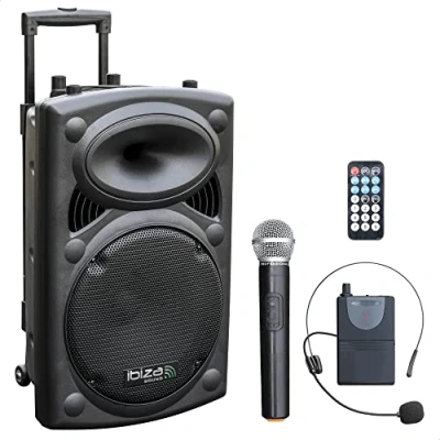 Image of PORT12VHF BT IBIZA 12&quot;/700W MAX portable speaker with 2 microphones (VHF), remote control and protective cover Bluetooth, USB, SD 3 to 5h autonomy