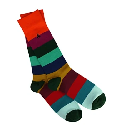 Image of Swole Panda Bamboo Socks UK7 11 Multi Coloured Block Stripe Mens