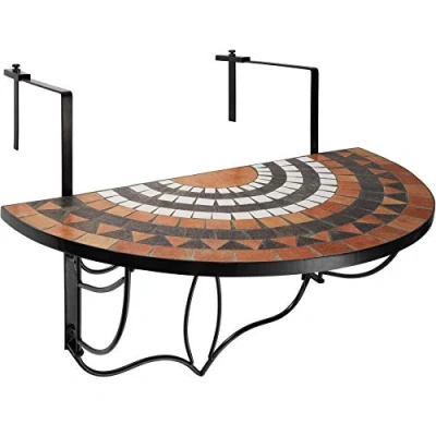 Image of TecTake 800570 Foldable Balcony Table Mosaic, Suspended with Tabletop made of mosaic stones, (Terra White no. 402774)
