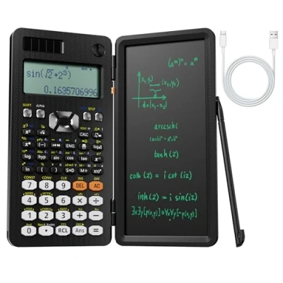 Image of NEWYES Rechargeable Scientific Calculators 991ES MAX, 417 Functions, Writing Pad, Foldable Hard Case, 4 Line Written Display Advanced for Students School Engineering, Dual Power, Black