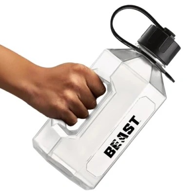 Image of Alpha Designs XXL Gym Water Bottle 2L 2.4 Litre / 2400ml Large Jug BPA Free &amp; Leakproof Sports Keg Eddie Hall &#039;Beast&#039; Edition Clear