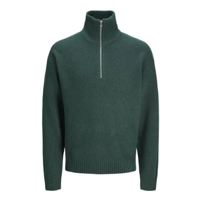 Image of JACK &amp; JONES Men&#039;s Jorollie Knit Half Zip Sn Sweater, sea Moss, M