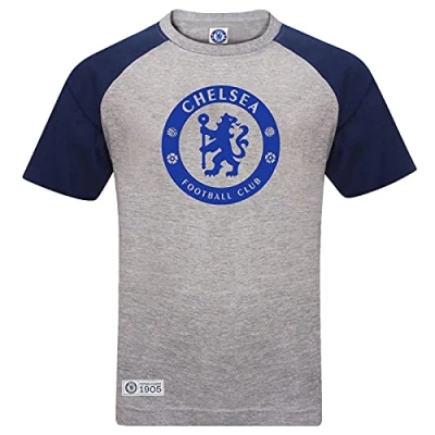 Image of Chelsea FC Official Football Gift Boys Crest Graphic T Shirt Grey 4 5 Years
