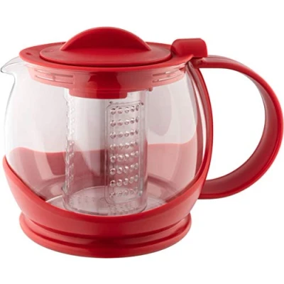Image of Café Olé Plastic and Glass Teapot with Infuser, Loose Leaf Tea Strainer, 1200ml / 1.2 litres