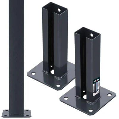 Image of KOTARBAU® Set of 2 Post Holders 60 x 40 mm Dowel Plate with Fence Base Galvanised and Powder Coated Screw On Sleeve Shoe for Posts Support Double Rod Mat Screwing