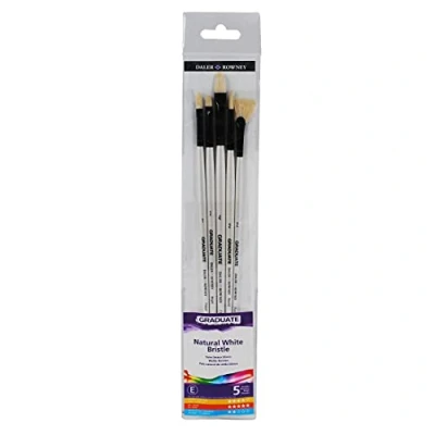 Image of Daler Rowney Graduate Oil Brush, Natural Hog Bristle, Long Handle, Round, Flat, Bright, Fan and Filbert, , Wallet Set, 5 Assorted Brushes