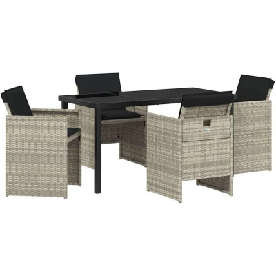 Image of vidaXL 5 Piece Garden Dining Set with Cushions Light Grey Poly Rattan