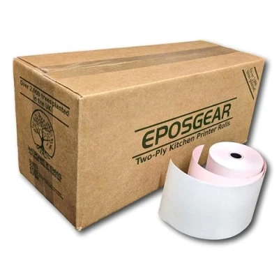 Image of EPOSGEAR® (100 Rolls) 76mm x 76x76 Two (2) Ply Non Thermal Paper Till Cash Register Machine Receipt Kitchen Printer Rolls (White/Pink)