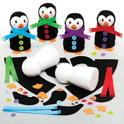 Image of Baker Ross FE850 Build a Penguin Craft Kit Pack of 4, Make Your Own Christmas Decorations, Childrens Crafts to Decorate and Display, Festive Arts Activity,Blue,Green,Purple,Red