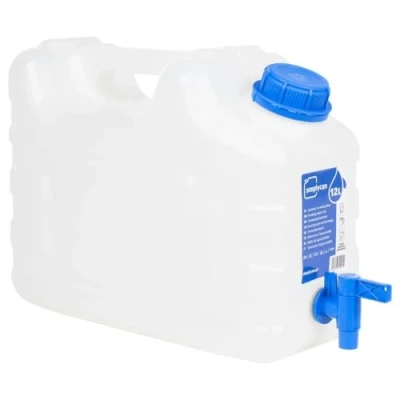 Image of vidaXL 12L Transparent Water Container w/Tap HDPE Plastic Ideal for Camping, Hiking, Emergency Use Leakproof, Stackable, Portable with Large Opening