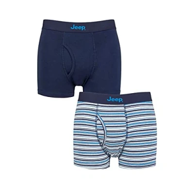 Image of Mens 2 Pack Jeep Plain and Striped Cotton Keyhole Trunks Navy / Blue S